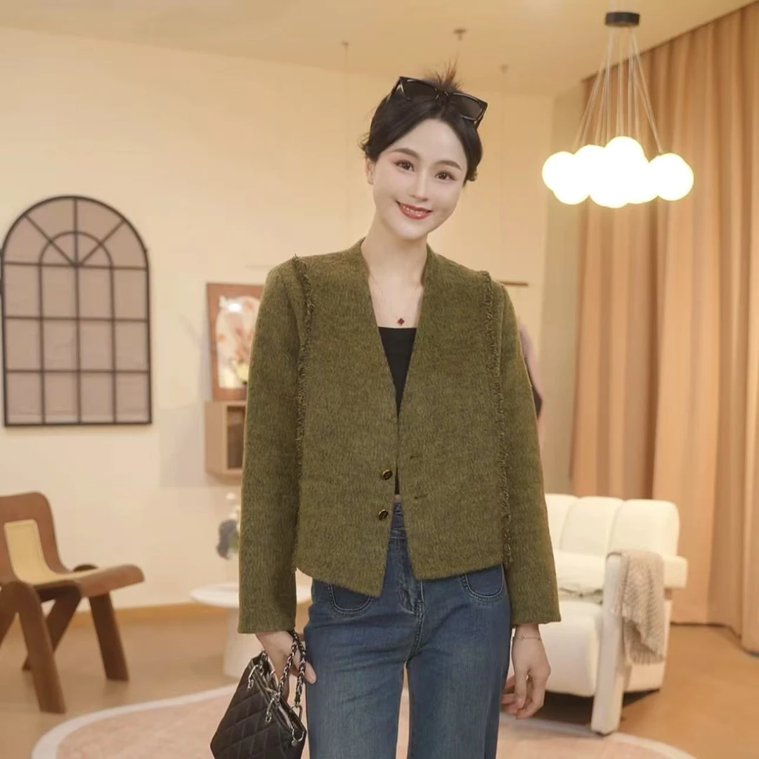 【阳哥专属】2025新款短款秋冬女长袖纯色冬季百搭毛呢外套25019