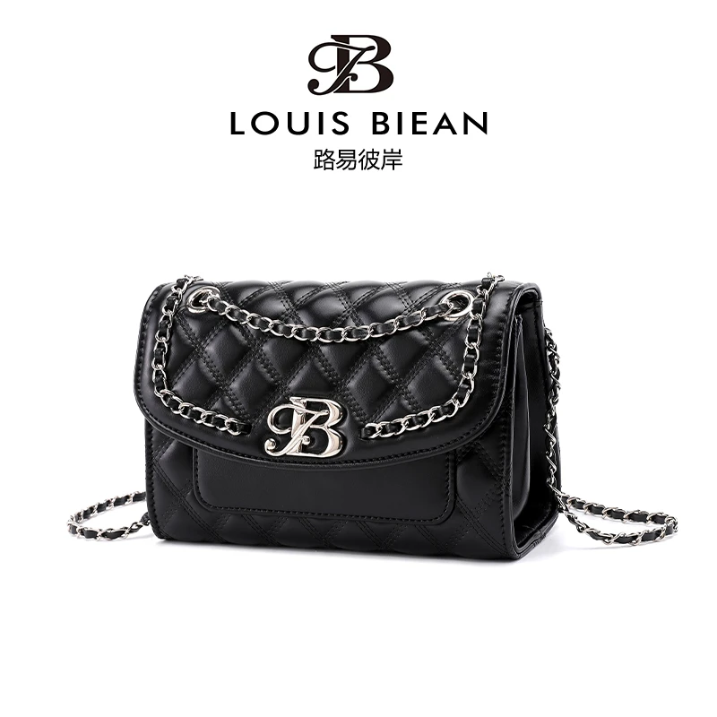 路易彼岸新款菱格链条质感小包小香风时尚斜挎单肩7059-黑