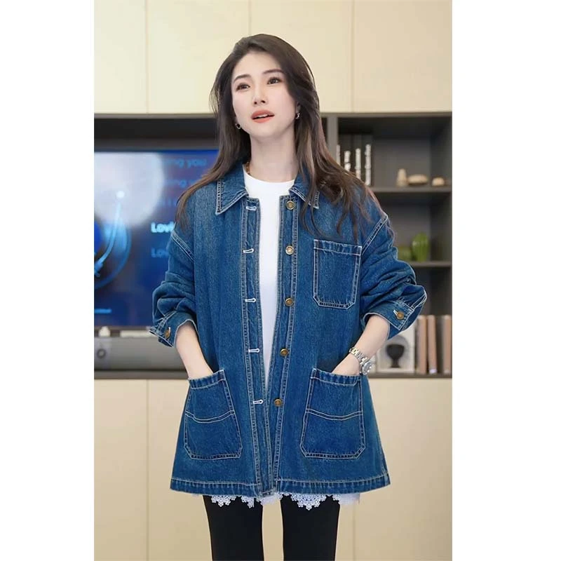 小乖逃X翻领排扣蓝色外套三口袋蓝色水洗牛仔外套 240810