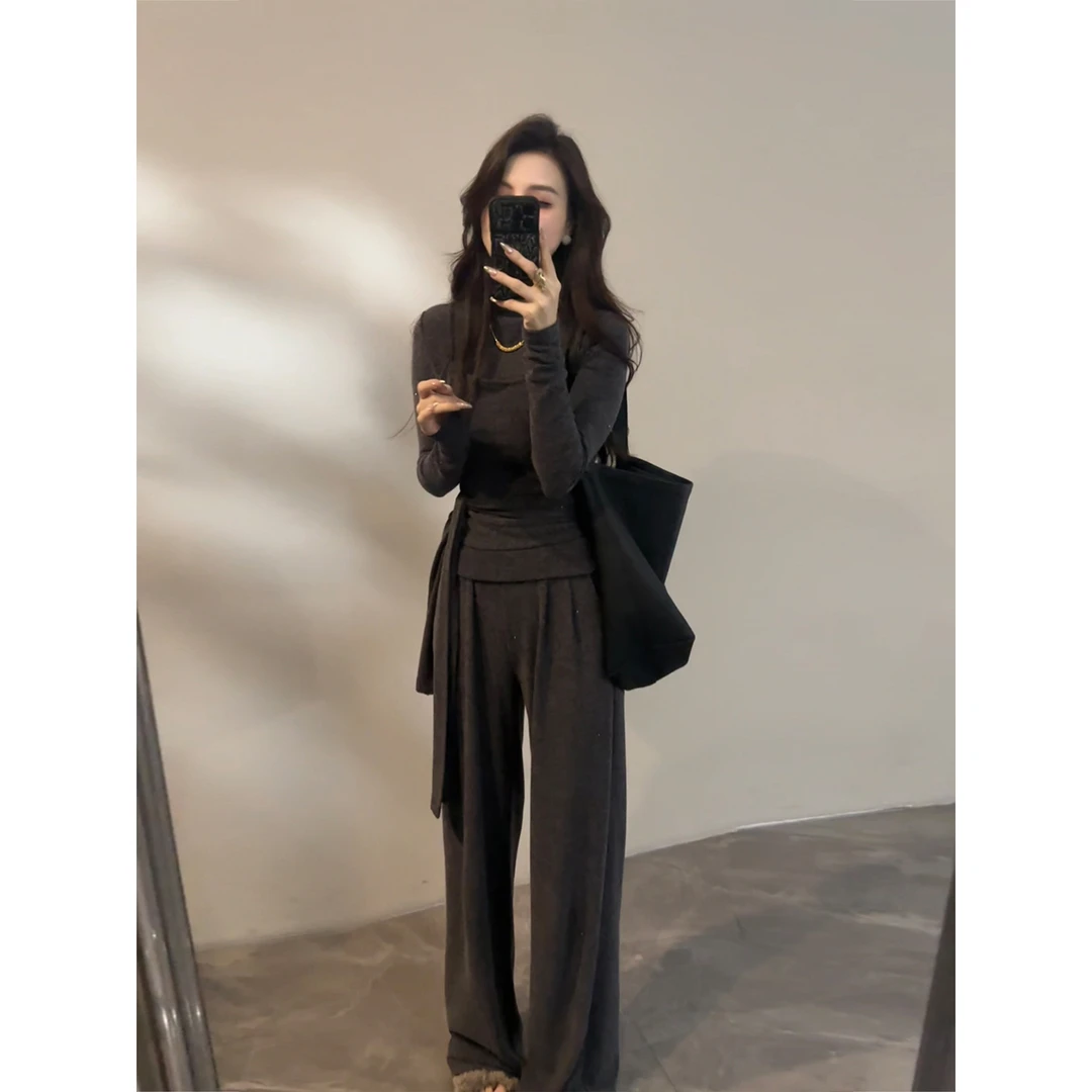 【大婷婷】高领长袖秋冬新款套装加绒时尚修身休闲气质两件套DT1851