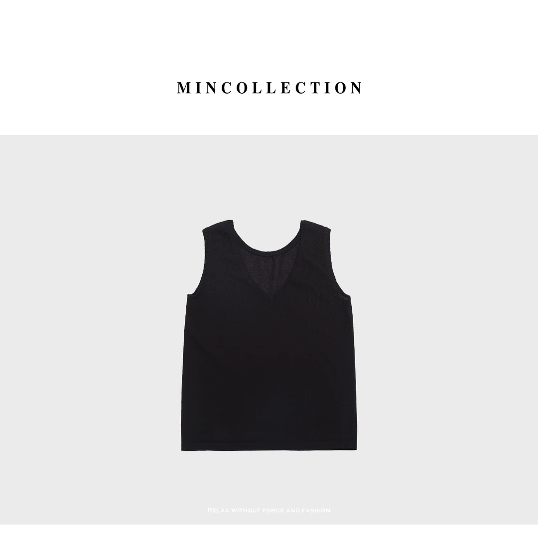 DE Mincollection凉感黑背心/夏季轻薄凉感简约纯色微透无袖背心