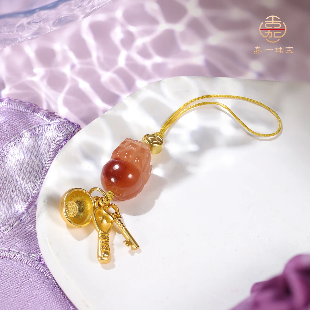 【嘉一珠宝】天然水晶红兔毛貔貅挂件-