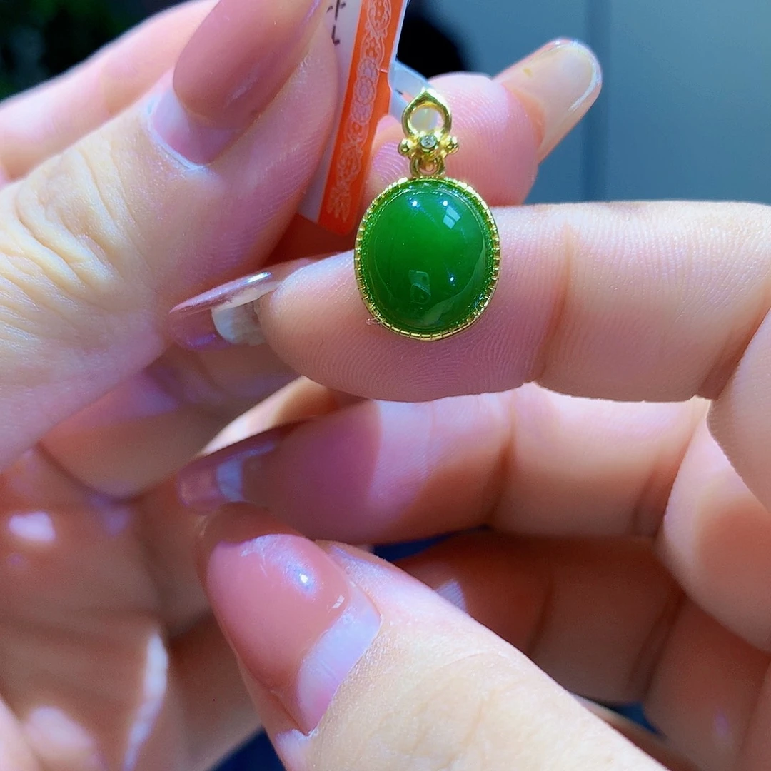 和田玉（碧玉）银S925镀金镶嵌颈饰