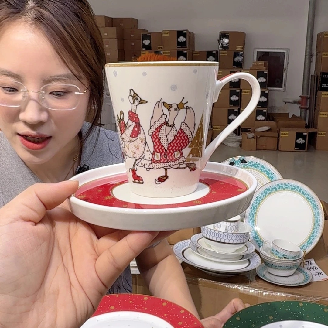 骨瓷骨瓷咖啡杯碟一套400ml外贸骨瓷