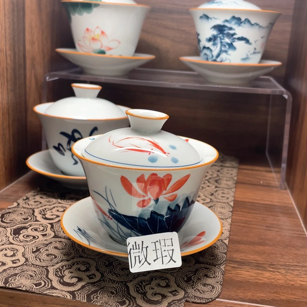 釉下手绘茶具微瑕