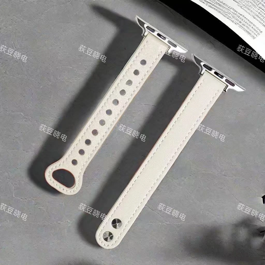 适用苹果手表小蛮腰真皮缩身双钉细表带轻奢高级风格表带手表带