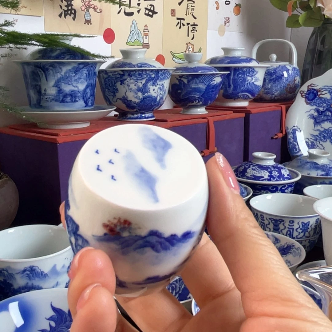 青花山水盖置盖置