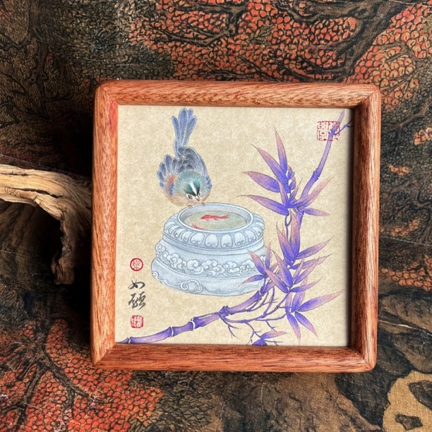 国风桌面摆设装饰画 水墨画 仿古装饰画 尺寸：15x15cm