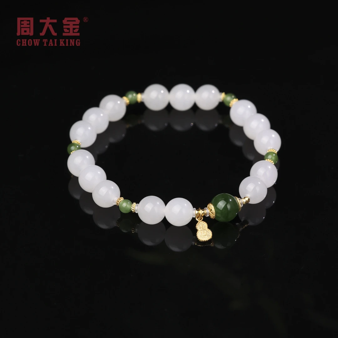 【周大金玉石】S925银天然和田玉白玉手串-S4304-娟