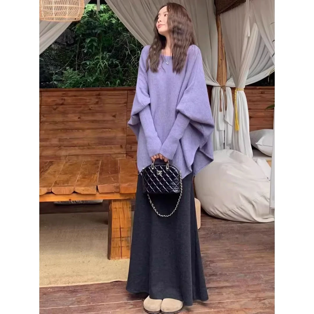 孕妇装慵懒风穿搭2025秋冬时尚蝙蝠袖针织半身裙上衣孕妈两件套