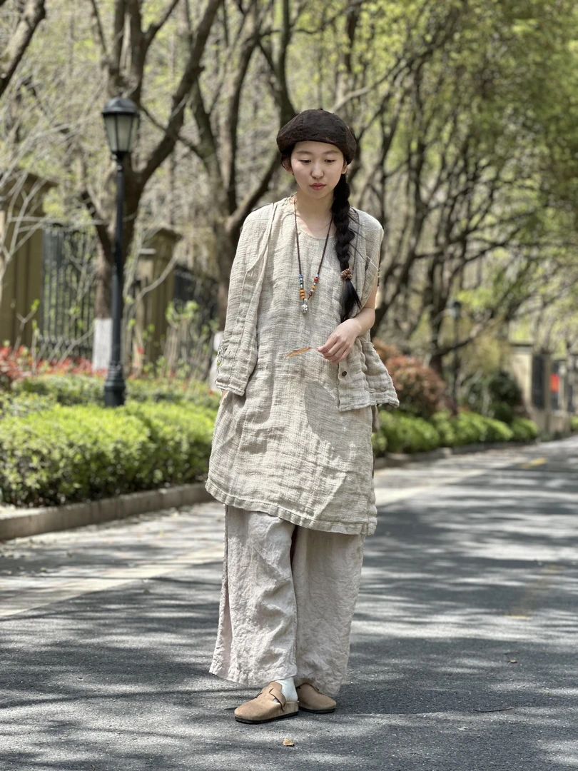 昔玙240627 亚麻背心薄款内搭无袖宽松百搭休闲 衣长96胸围120