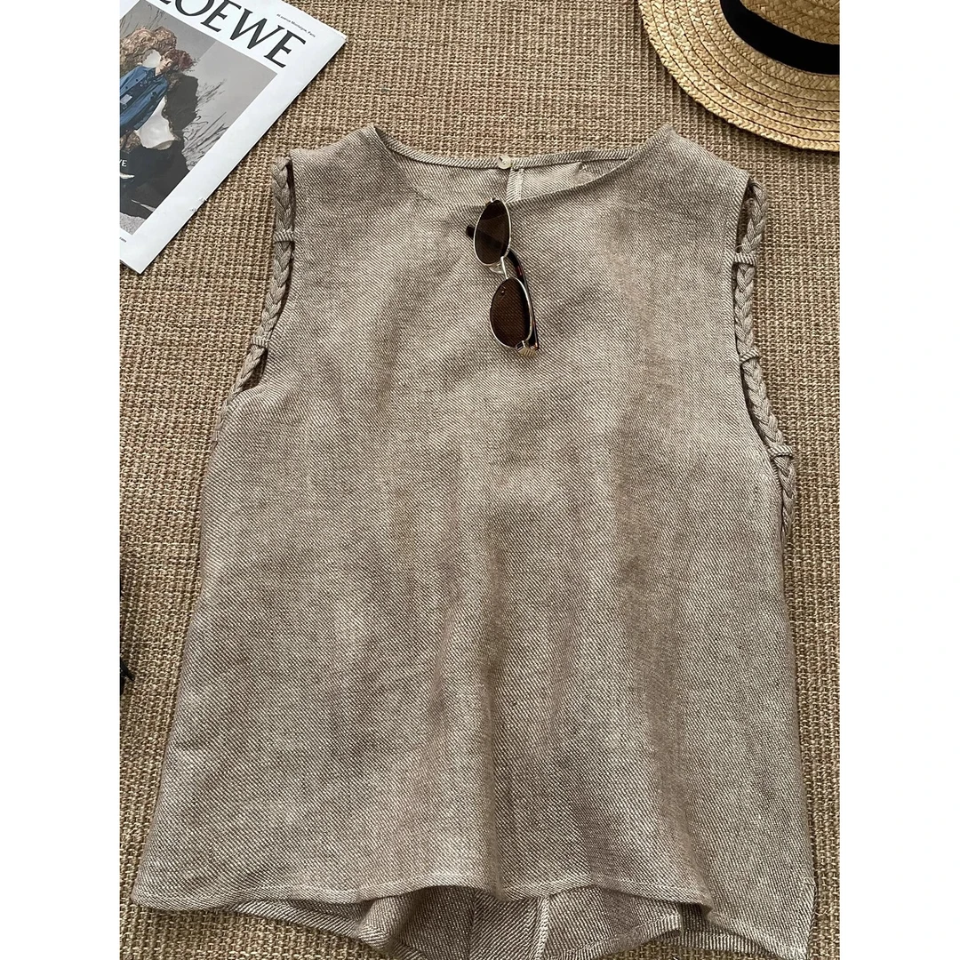 端庄优雅大气！老钱风高端咖色无袖背心女夏凉感透气宽松休闲上衣