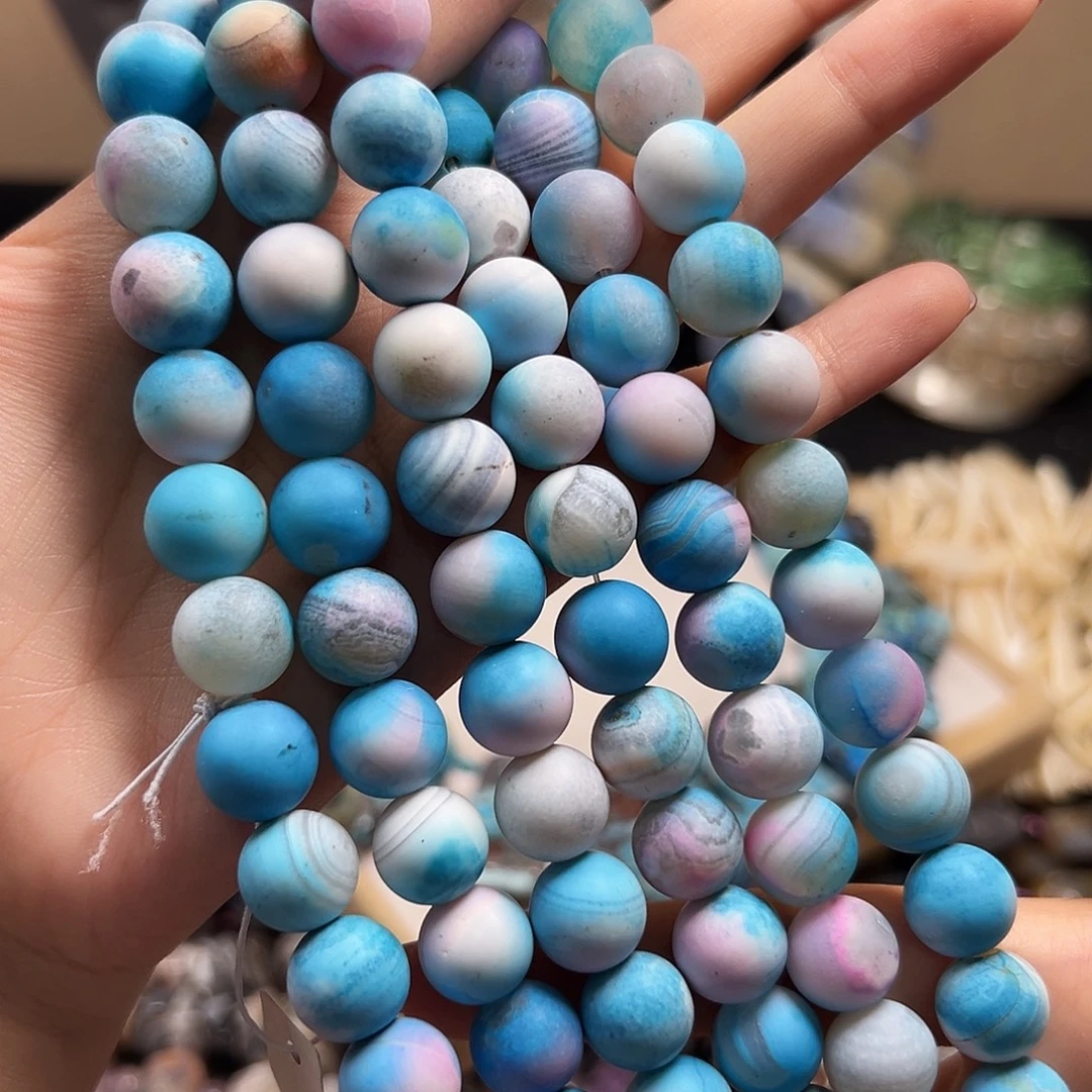 玛瑙/玉髓合金珠宝半成品B277马卡龙玛瑙圆珠12mm