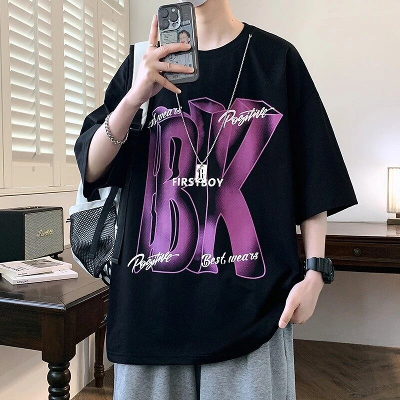 2025夏季新款男生休闲运动短袖T恤青少年学生百搭潮流港风体恤男