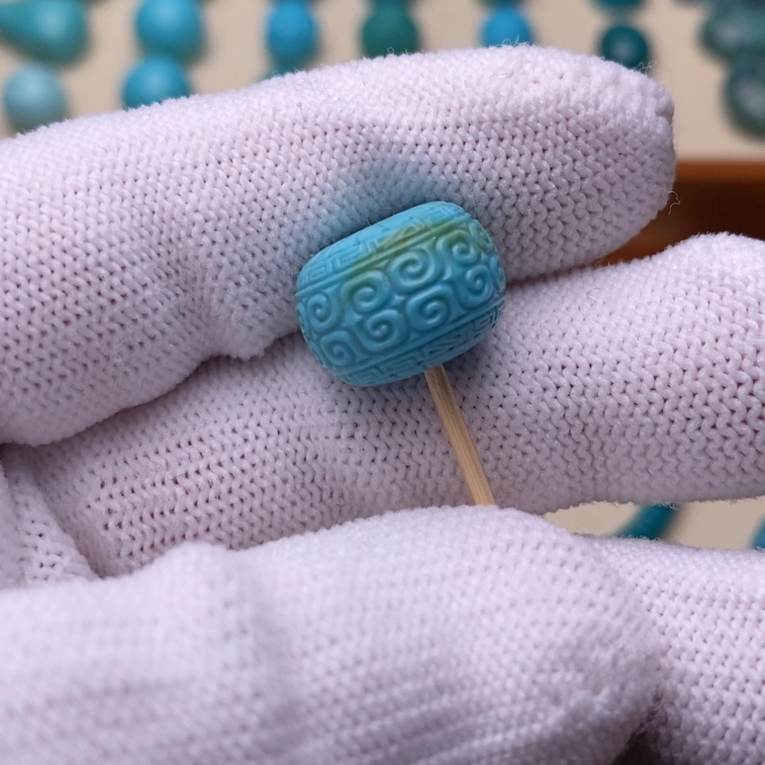 绿松石未镶嵌绿松石回纹鼓珠