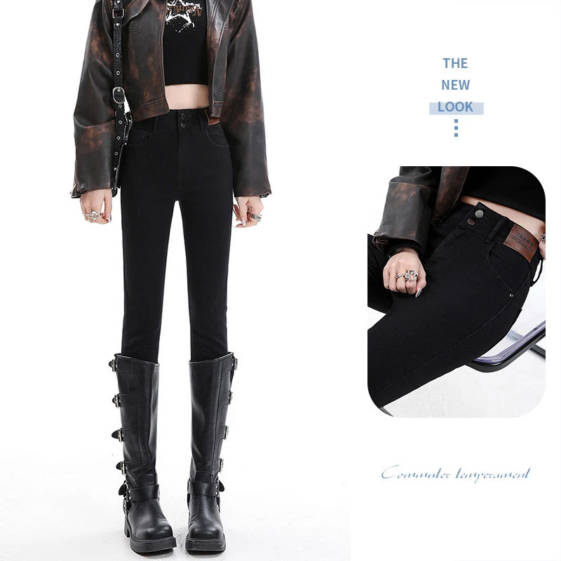 黑色小脚牛仔裤女2025年新款春秋高腰显瘦小个子九分紧身铅笔裤