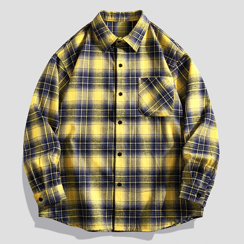 春秋复古格子衬衫男长袖宽松休闲百搭潮流外套长韩版