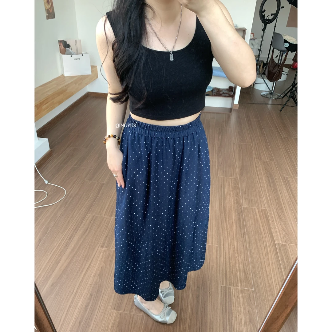 QINGYUS-法式高级感波点半身裙微胖显瘦遮跨A字裙子春季大码女装
