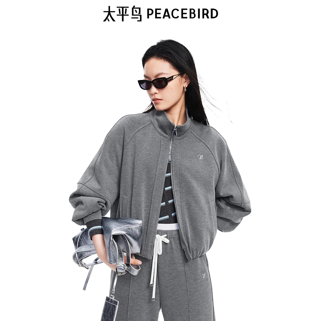 商场同款 太平鸟分割线针织运动外套含羊毛2025春季新款A1BBF1303