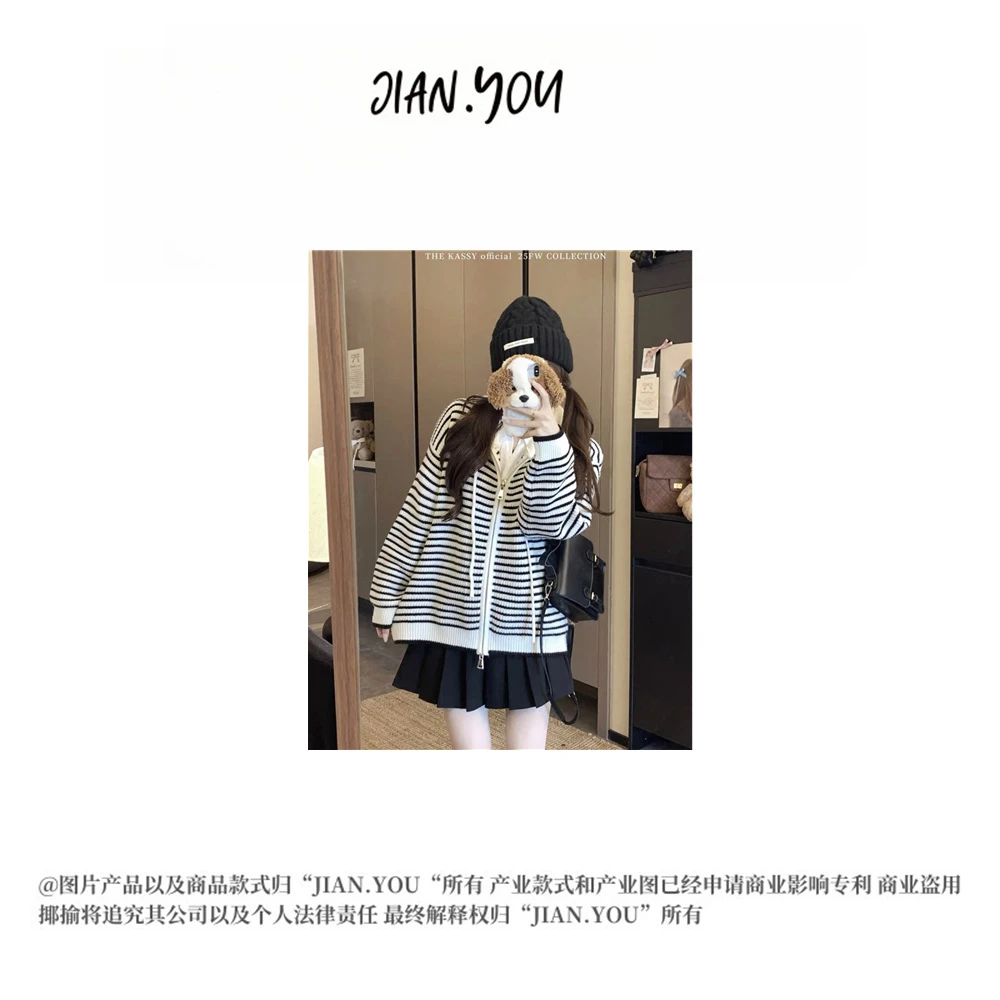 JIANYOU-[假日小衫]25秋季新款条纹连帽百搭衬衫外套JF-27962