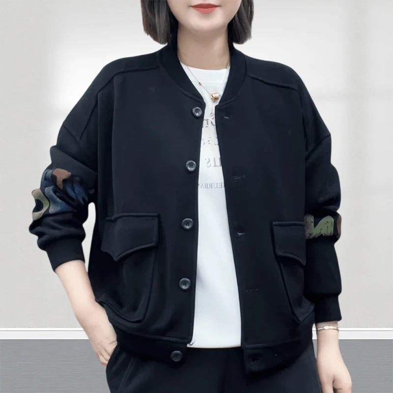 外套女春秋季百搭复古字母印花拼接长袖时尚高街风ins女装上衣