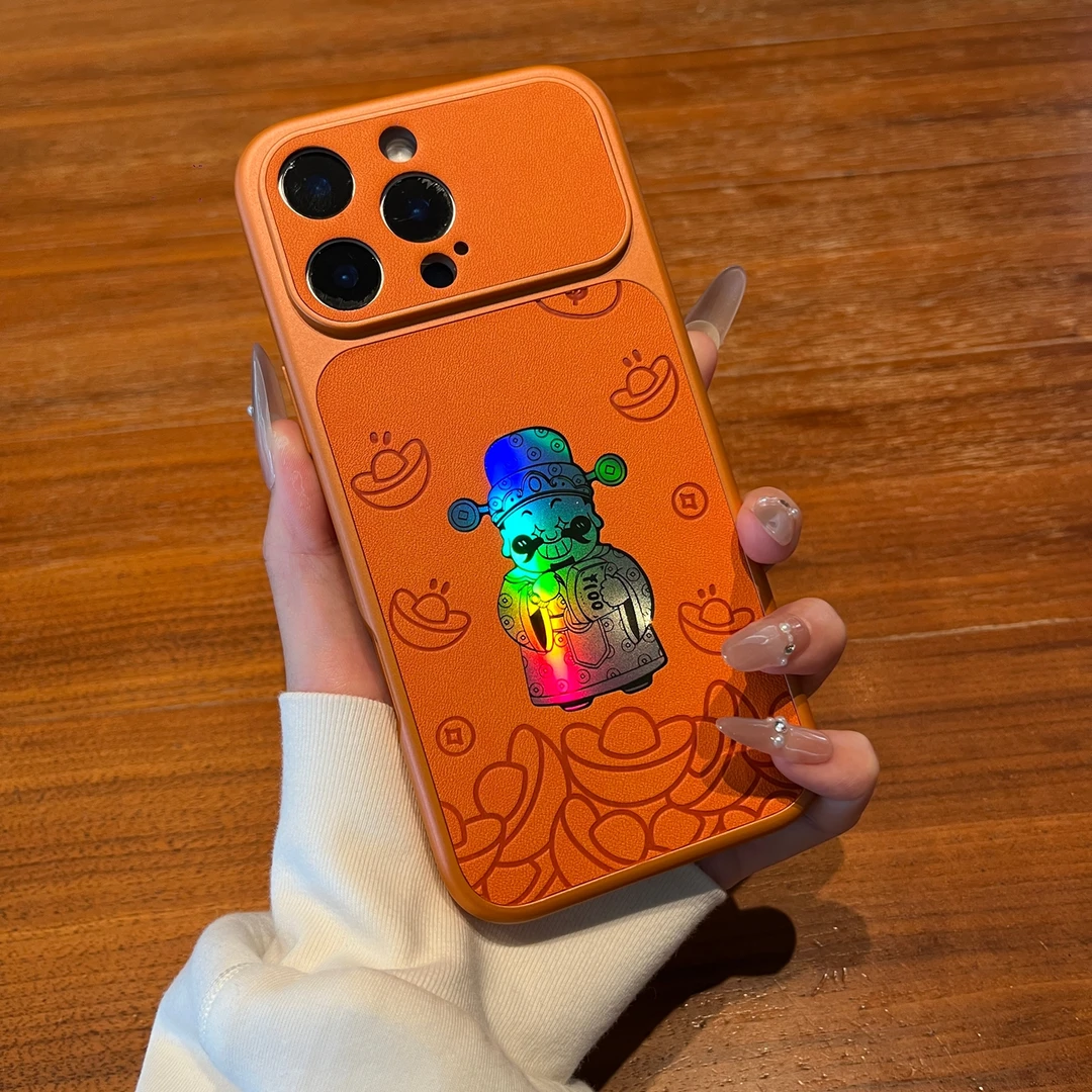 星宇橙适用于苹果17promax手机壳创意镭射财神爷网红男女款高级感