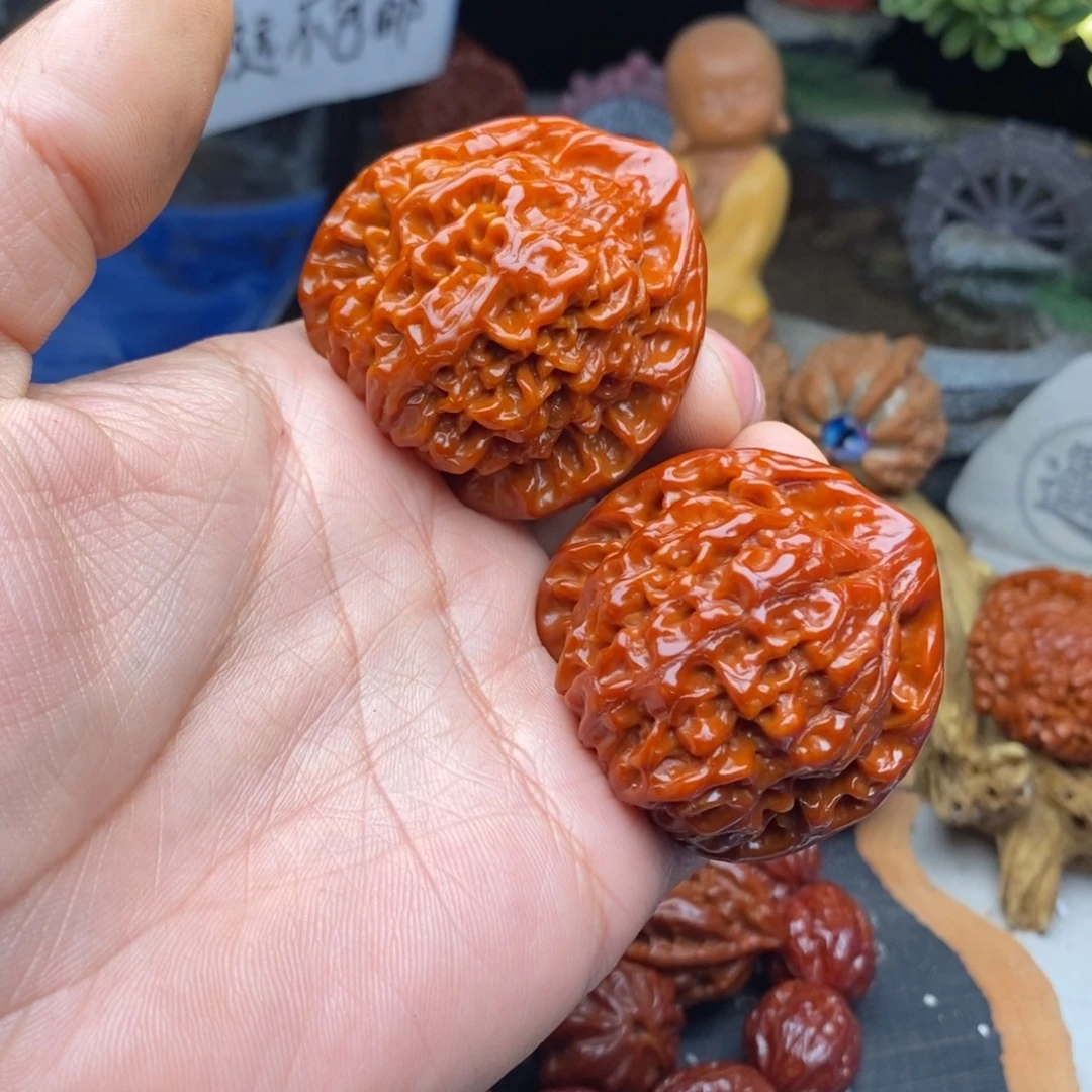 绿***豆把件文玩核桃官帽