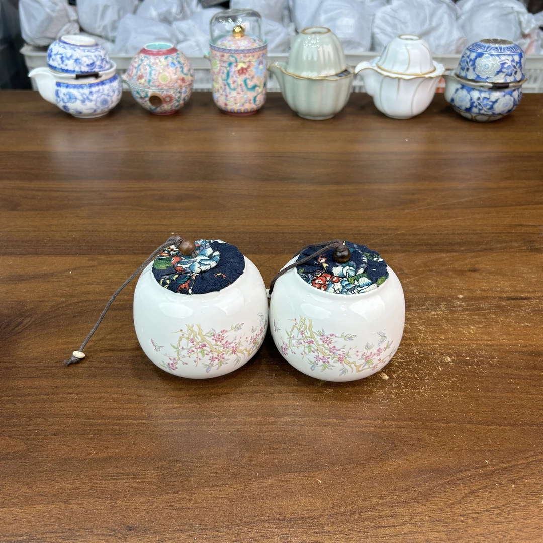 zh3119-桃枝花小号茶叶罐对罐