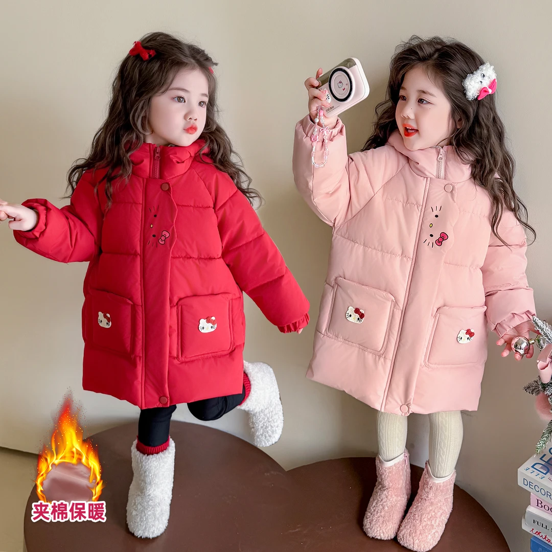 女童冬装外套儿童冬季猫咪卡通棉衣中长款棉袄2025新款童装棉服潮