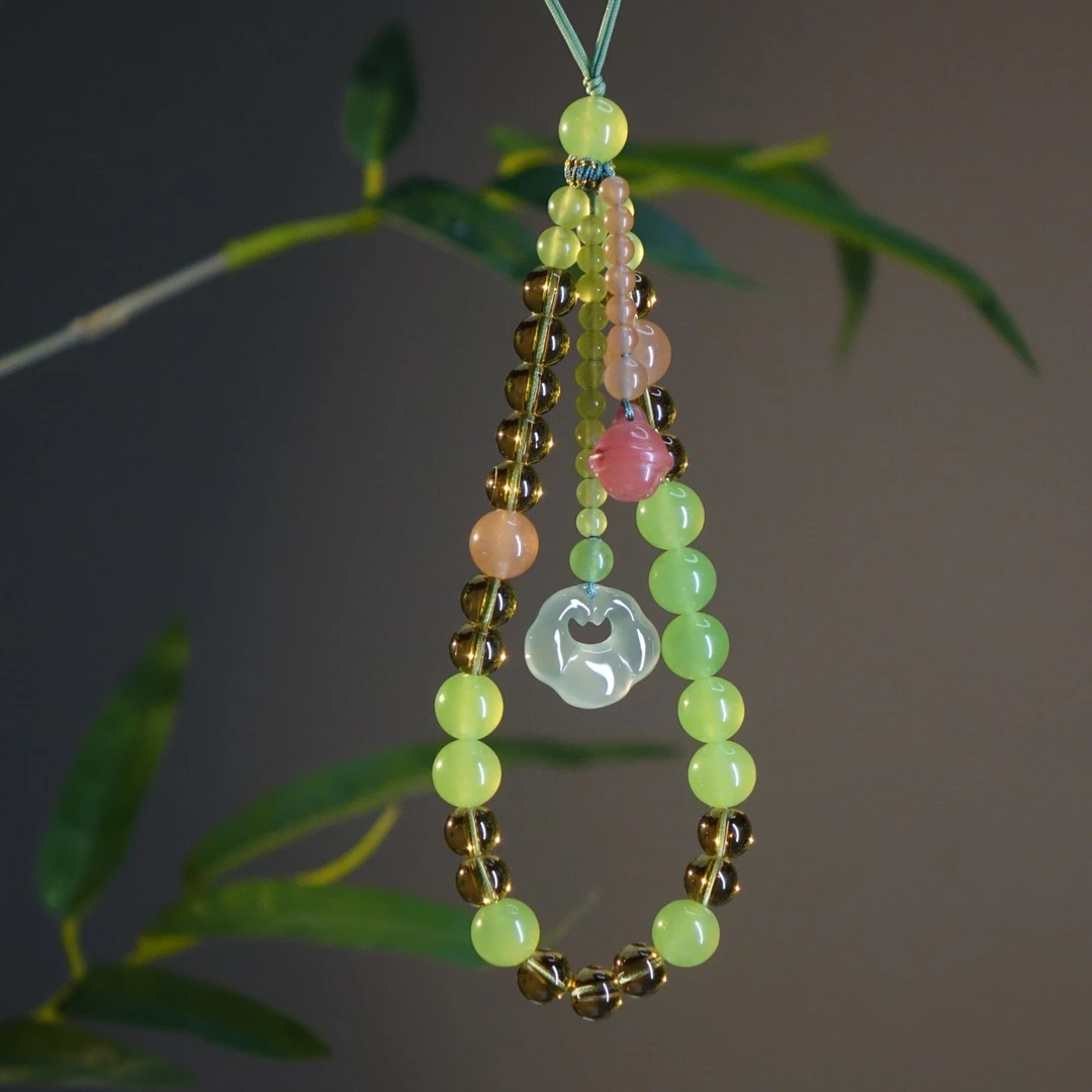 绿色系如意大珠串清新时尚精致天然玛瑙原创手机挂/包包挂