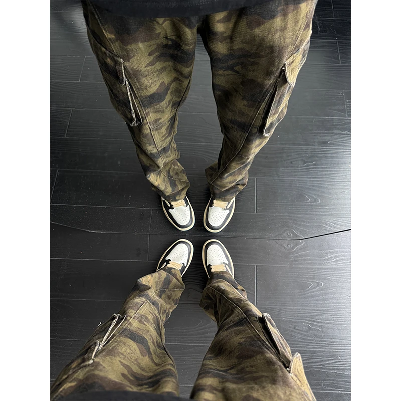 cra美式复古迷彩工装裤男款夏季vibe直筒裤子cleanfit微喇牛仔裤