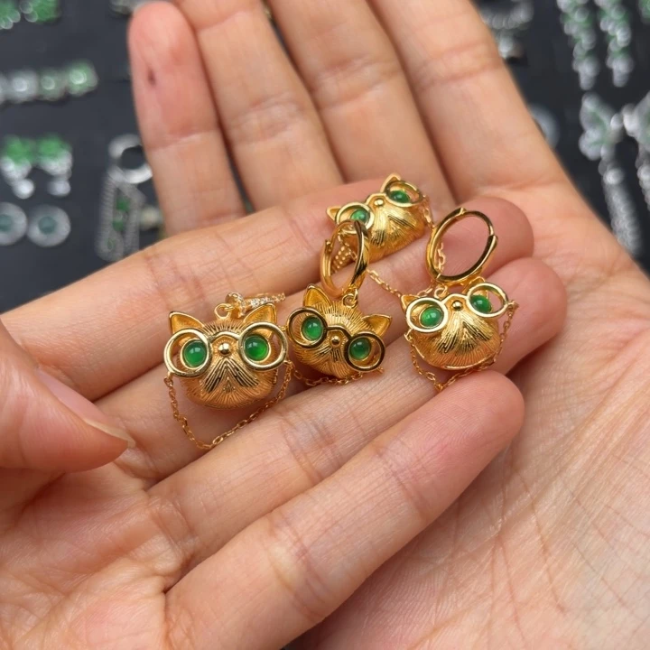 心***任翡翠银S925镶嵌耳饰