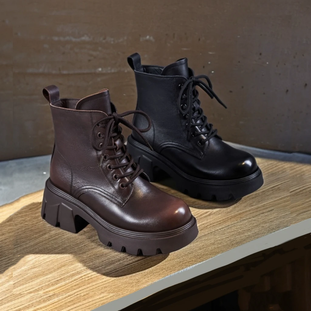 100%纯牛皮马丁靴2025年秋冬季新款时尚百搭头层牛皮真皮短靴女