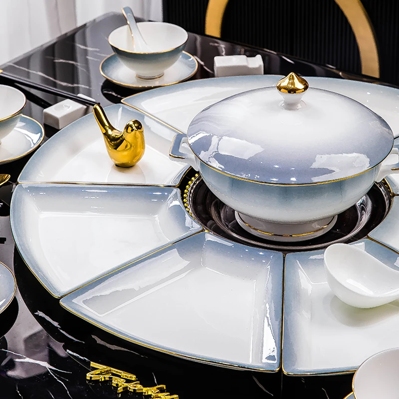 景德镇陶瓷渐变灰菜盘团圆拼盘餐具组合扇形盘碗盘套装2025新款