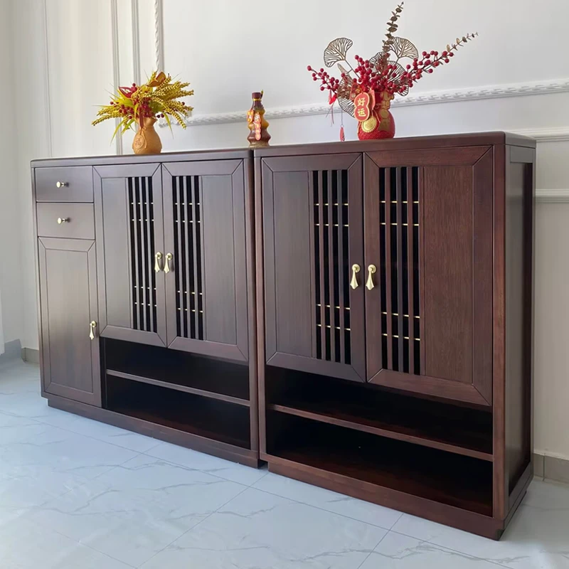 新中式实木鞋柜收纳柜一体柜靠墙家用入户玄关储物柜室内储物柜子