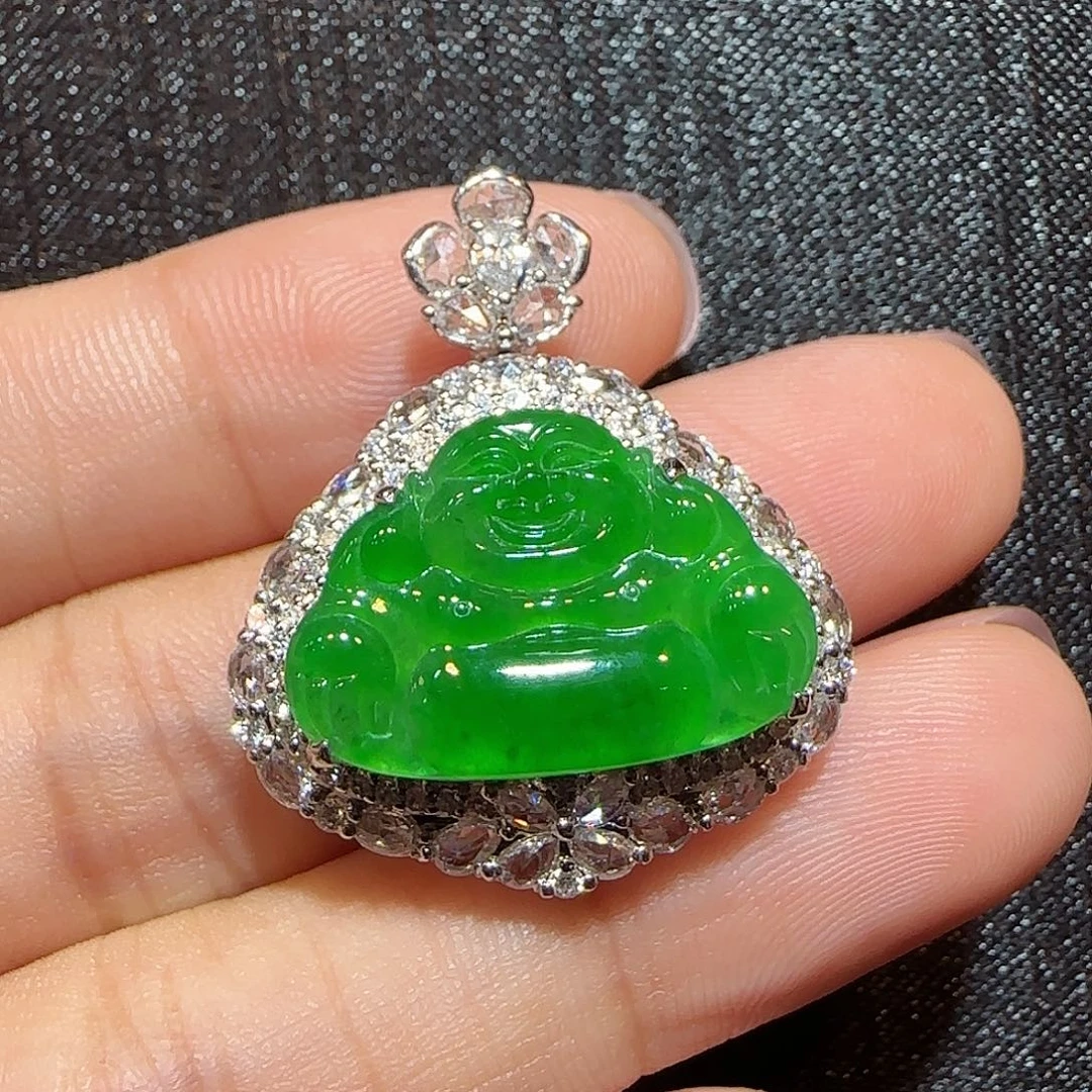 翡翠18K金镶嵌吊坠(不含链)佛公