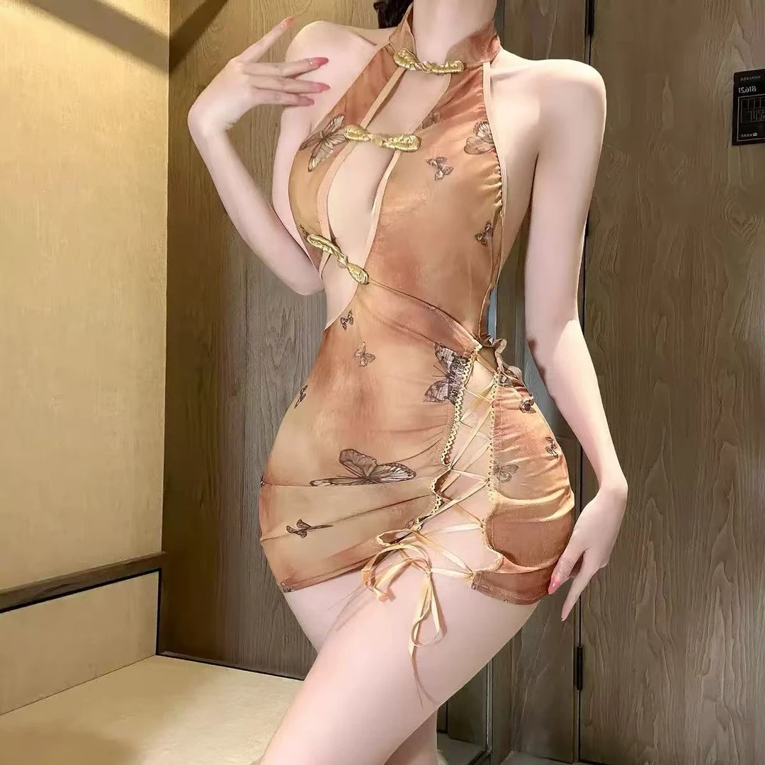 金色连体衣女睡袍睡衣/睡裙四季标准码均码旗袍性感