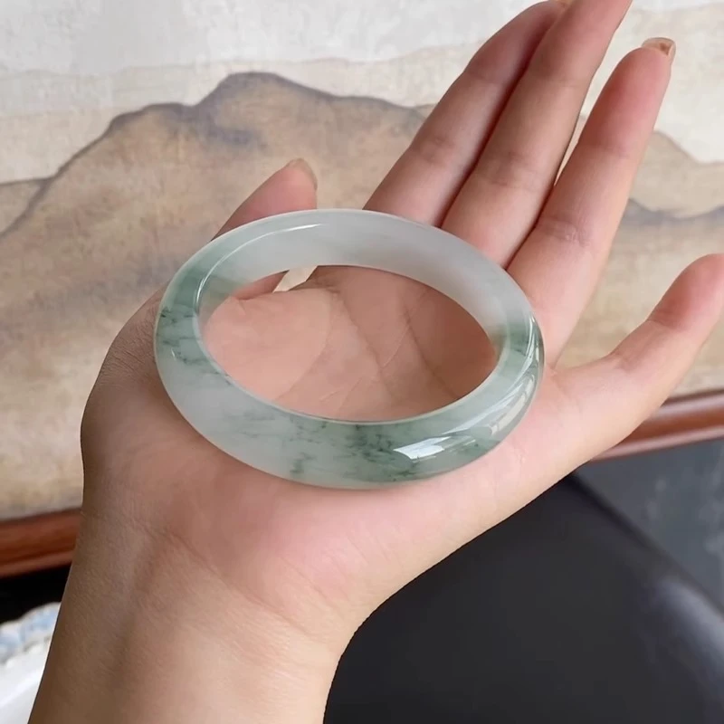 无染色无酸洗天然新疆天山翠手镯女款雪翠玉镯子金丝玉百搭玉石镯