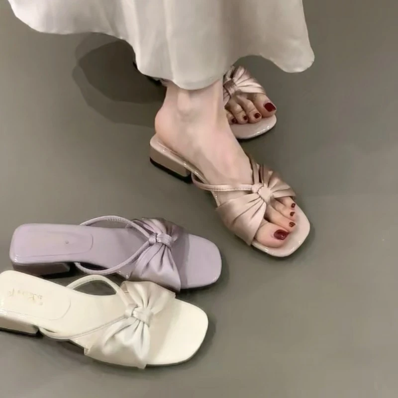 法式设计感蕾丝花边蝴蝶结2025新款夏季配裙子浅口单鞋