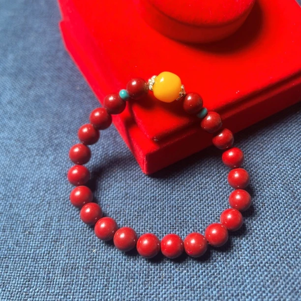 含辰砂工艺品8mm配鸡油黄老型珠手链