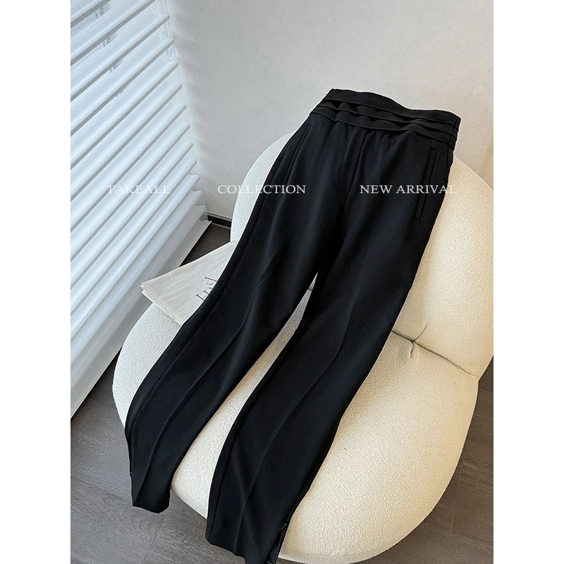 【现货限量秒杀】时装感腰头拼接缎面锥形裤RK223016