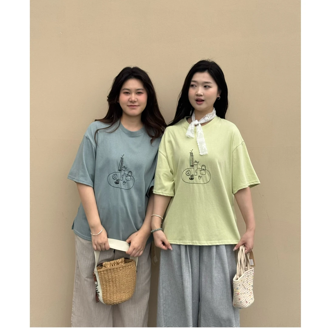 【氧气多巴胺】夏季新款时尚休闲百搭刺绣宽松百搭显瘦大版T恤H6666