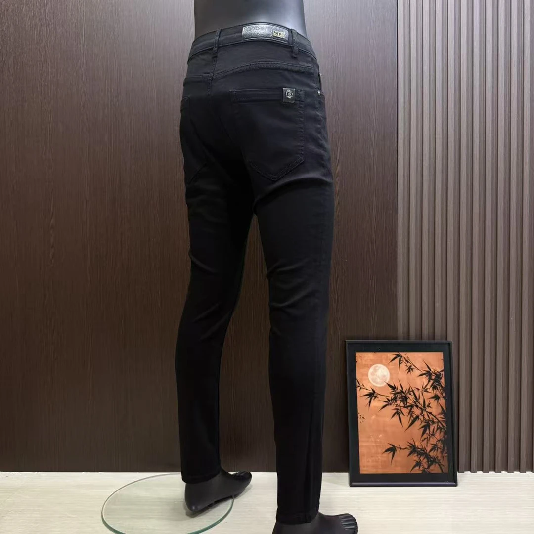 男士秋冬厚款中腰牛仔裤黑色高弹商务时尚百搭修身弹力