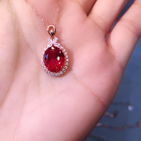 红宝石吊坠(赠链)银S925镶嵌