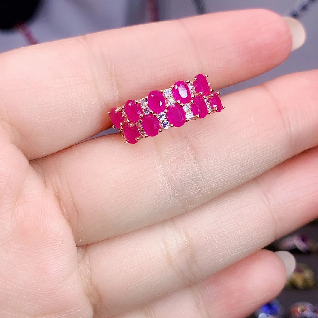 红宝石戒指银S925镶嵌