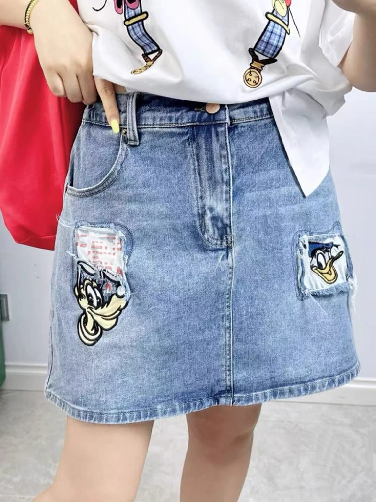【9821】予#设计感拼接卡通牛仔半身裙