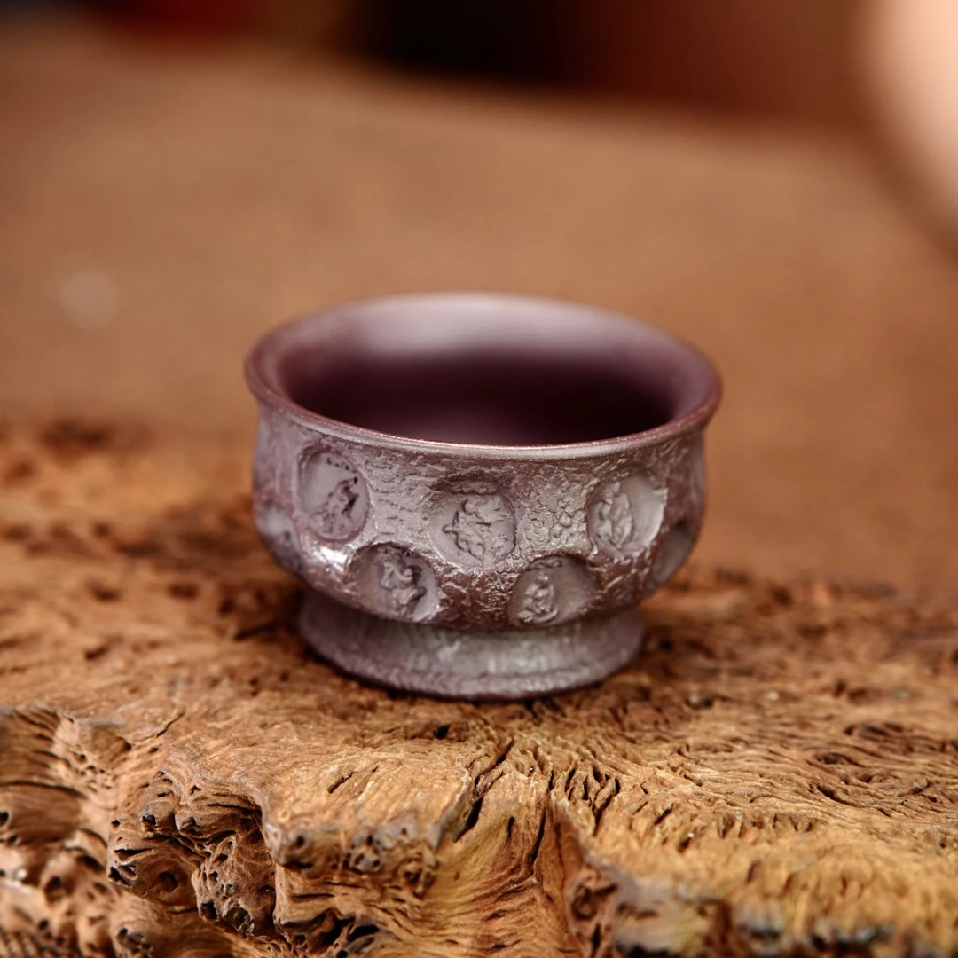 宜兴正宗原矿紫砂茶具纯手工创意大容量主人杯紫泥敦煌石窟紫砂杯