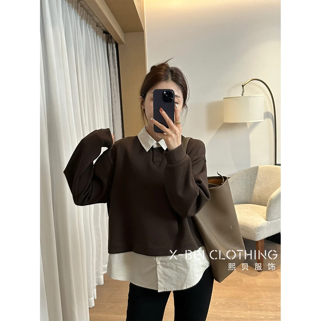 【浮浮款-只出不进】假两件卫衣欧货高定长袖衬衣领上衣 S5032