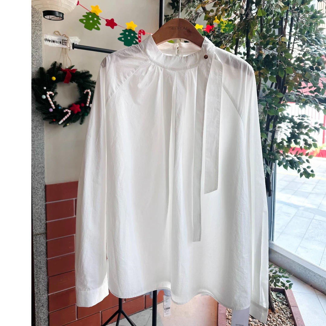 【商场同款新品】西町村屋衬衫女简约气质飘带长袖小衫XHAA10435