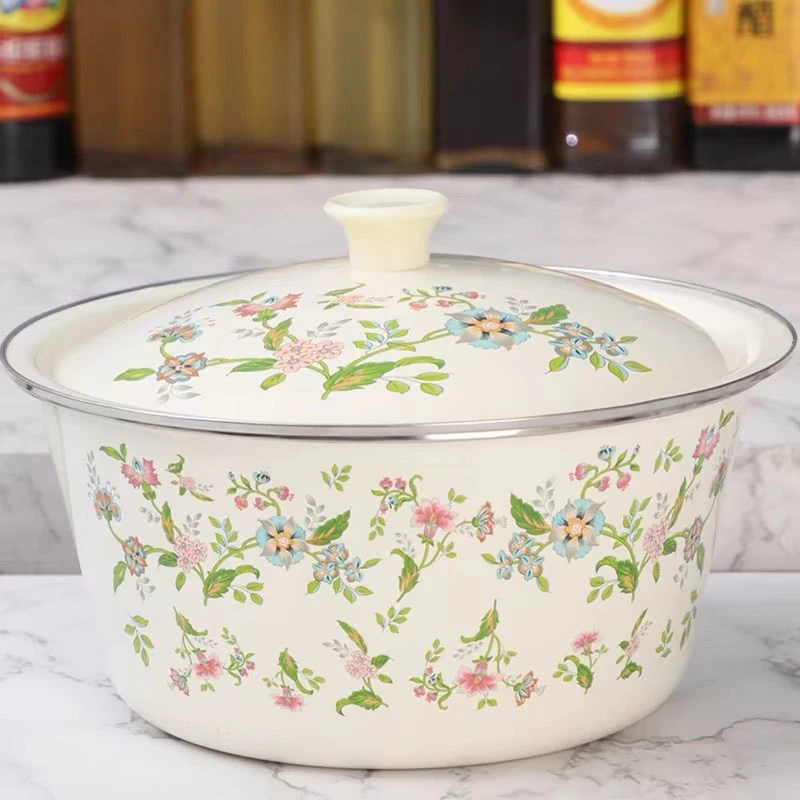 【14cm芳香图案】加厚盆带盖搪瓷盆老式家用碗汤锅猪油饺子馅料盆子